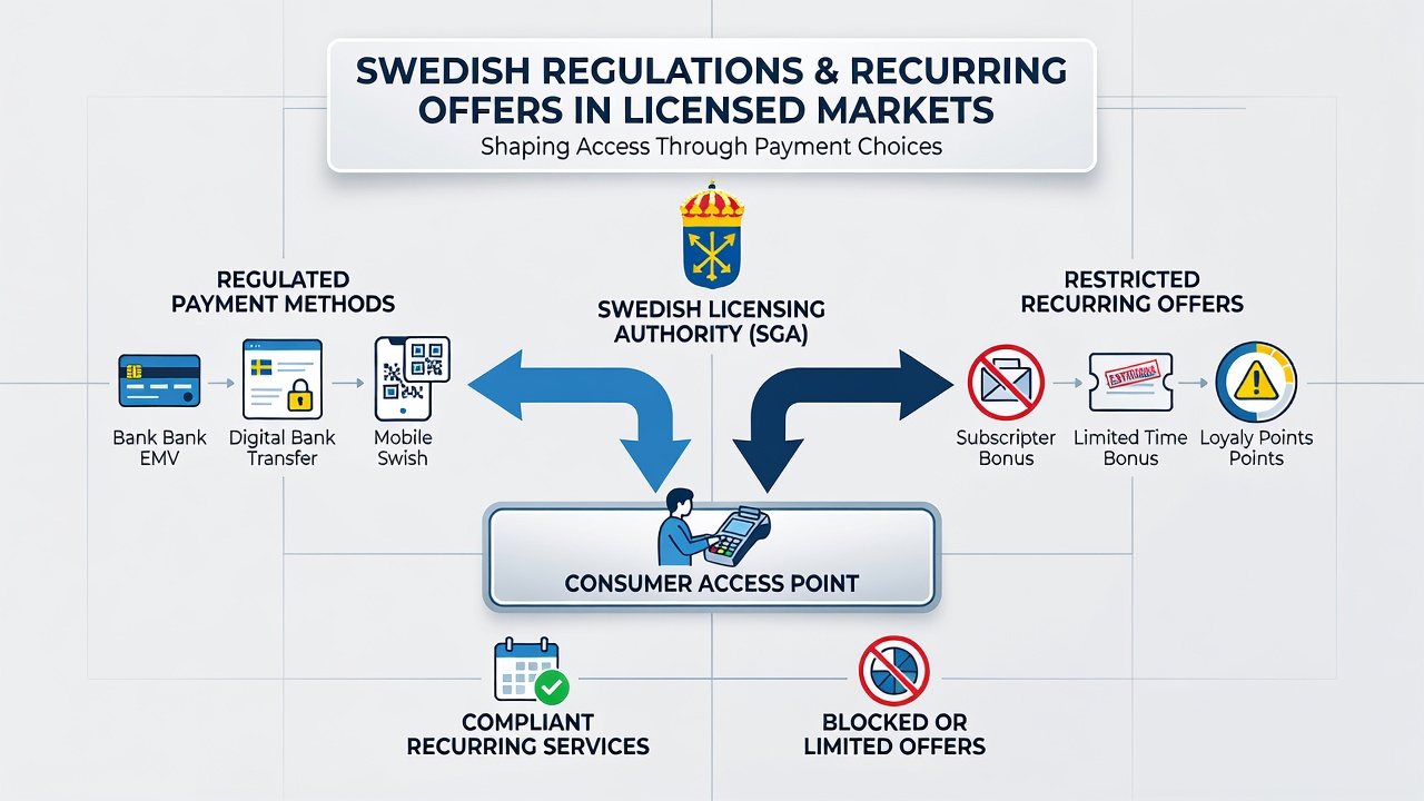 Payment interface examples used by Swedish licensed operators for recurring transaction compliance